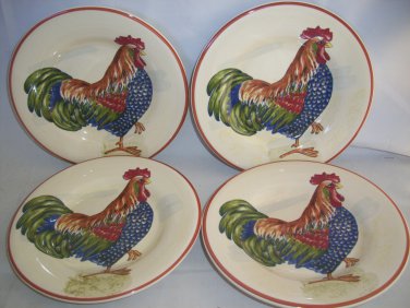 Tabletops Gallery Rancho Gallo Rooster Salad Plates 4-pc  Hand Painted Excellent