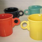 4-pc set HLC Fiesta Mugs Coffee Cups Ring Handled aqua yellow Drk blue peach EUC