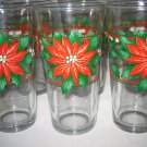 Poinsettias & holly berries Christmas Drinking highball Glasses Excellent 6-pc