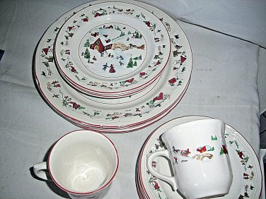 Farberware White Christmas Dinner Salad Saucers Cups Mugs Lot