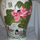 Hand Painted Oriental Glass Vase Water Lilies Ducks on Pond 14" H x 10.5 Hand Painted Oriental Glass Vase Water Lilies Ducks on Pond 14" H x 10.5