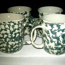 Tienshan NORTH COUNTRY Coffee Mug Cup Green Spongeware 4-pc Set Excellent