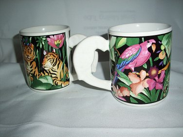 2 Vitromaster rain forest mugs coffee cup tigers parrot Jungle1993