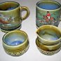 Wade Shamrock 4-pc set Ireland Fox Hunt Pheasant mini creamer sugar LOOK