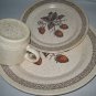 3-pc Homer Laughlin STRAWBERRY speckled brown Dinner Plate Salad Plate Cup LOOK