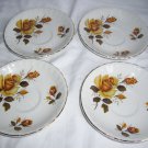 Vintage Brexton yellow rose saucer plates 4-pc set 8107 gold trim  England