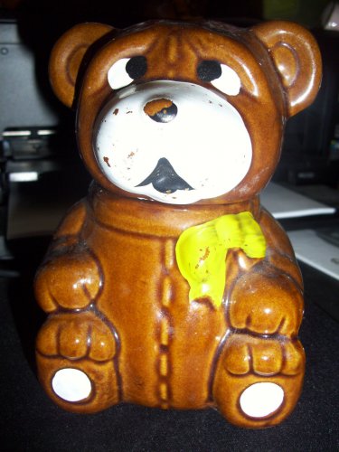 Brown Glazed Ceramic Honey Bear Pot Bowl server   5 1/4 tall X 3 3/4