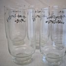 5 Vintage GlassTumblers with flowers Gray Blue Floral Pattern 5 5/8" H