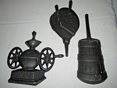 Vintage Sexton  Kitchen Wall Plaques 3-pc Black Metal Hanging Plaques