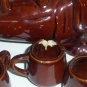 Vintage Ceramic Brown Drip Glaze Beagle Hound Dog Decanter W/6 Cups Deco Only