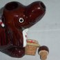 Vintage Ceramic Brown Drip Glaze Beagle Hound Dog Decanter W/6 Cups Deco Only