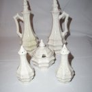 Vintage Ceramic Black Speckels Oil Vinegar Sugar Bowl Salt Pepper 7-pc Set *RARE