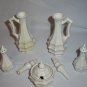 Vintage Ceramic Black Speckels Oil Vinegar Sugar Bowl Salt Pepper 7-pc Set *RARE