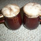 2 Brown drip glazed stoneware salt and pepper shakers stove top large