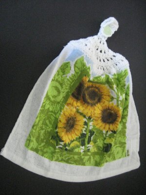 Green and gold sunflower kitchen towel