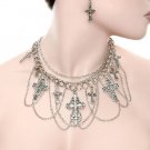 AMAZING SILVER RHINESTONE CROSS CHOKER NECKLACE EARRING SET GOTH VICTORIAN CZ