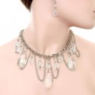 AMAZING SILVER CRYSTAL CHANDELIER CHOKER NECKLACE EARRINGS SET GOTH VICTORIAN