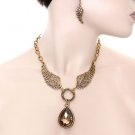 AMAZING SILVER  ANGEL WING CZ RHINESTONE CHOKER NECKLACE EARRINGS GOTH VICTORIAN