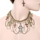 AMAZING GOLD SILVER RHINESTONE CROSS CHOKER NECKLACE EARRING SET GOTH VICTORIAN