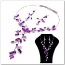 AMAZING PURPLE CRYSTAL CHANDELIER SILVER CHOKER NECKLACE EARRINGS SET VICTORIAN