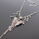 SILVER CZ RHINESTONE BUTTERFLY CHANDELIER CHOKER NECKLACE VICTORIAN EARRINGS
