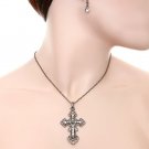 AMAZING & BEAUTIFUL GOLD CZ CROSS NECKLACE EARRING SET CHAIN  BLACK SILVER