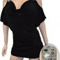 SEXY BLACK COLD OPEN SILVER SPARKLE SHOULDER TUNIC TOP MINI DRESS S