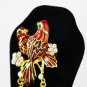 STUNNING VINTAGE ART VIVID RED ENAMEL RHINESTONE TWIN BIRD GOLD PLATE BROOCH PIN