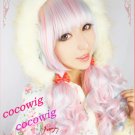 80cm  Long Curly Blue Pink Cosplay Wig