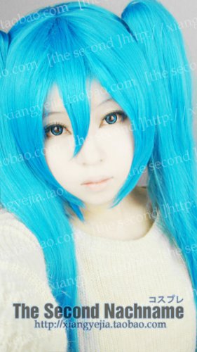 Vocaloid Hatsune Miku Long Straight Dark Blue Cosplay Wig + 2 Ponytails 120cm