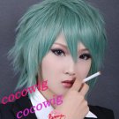 Togainu No Chi Akira New Short Turn-up Green Gray Cosplay Party Synthetic Wig