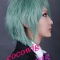 Togainu No Chi Akira New Short Turn-up Green Gray Cosplay Party Synthetic Wig