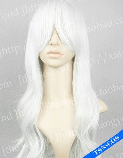 80CM Long Silver white roll Curly Wave Anime Cosplay Party Hair Ful Wig