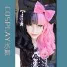 Lolita Long Curly Black & Pink Cosplay Wig+2 Curly Clip On Ponytails