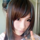 Japanese Harajuku Zipper Brown Mix Blue Straight Halloween Cosplay Party wig