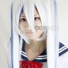 1.2M Vocaloid2 Snow Miku Hatsune White Blue Long Cosplay Wig 2*clip ponytails