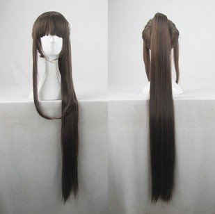 Long Hair Heat Resistant Straight brown 90cm clip pigtail Cosplay Party Hair Full Wig