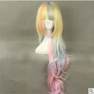 Japaness Harajuku beautiful hot sell rainbow colours lolita long curly cosplay wig 80cm