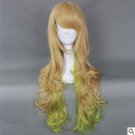 Japaness Harajuku hot sell light gold mix green color lolita long curly cosplay wig