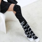 Hot Sell  Lolita streaks high tube long cylinder  Black  and white stripes speckle socks
