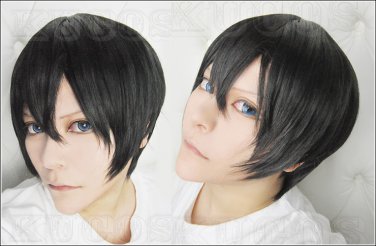 Free Haruka Nanase Anime Short Black Straight Cosplay Party Hair Wig