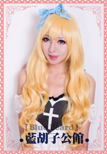 Touhou Project Kirisame Marisa Long Curly Blonde mix Cosplay wig 80cm