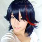 Kill la kill Medium Deep blue mix red straight cosplay cos wig+Free Wig Cap