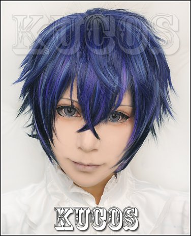 Black Bullet Satomi Rentaro blue purple gradient Cosplay wig+free shipping