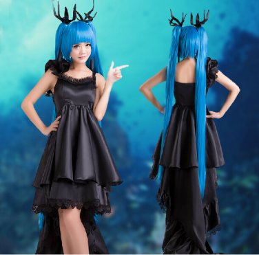 Vocaloid Hatsune Miku Deep-Sea Girl  long black anime cosplay costume skirt dress