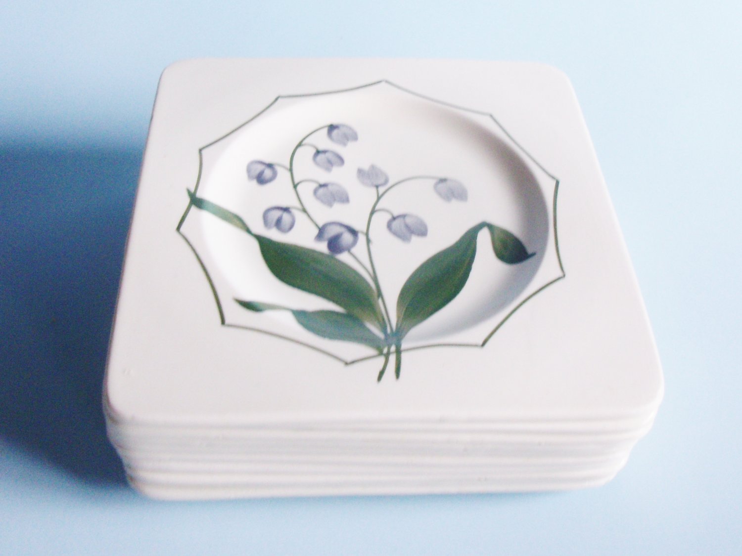 Gien Muguet Lily Of The Valley Dessert Plates 5.75 Inches Square Set Of 11 Plates From France
