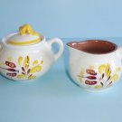 Stangl Provincial Sugar Bowl and Creamer Yellow and Brown Flower Design Vintage 1970s USA