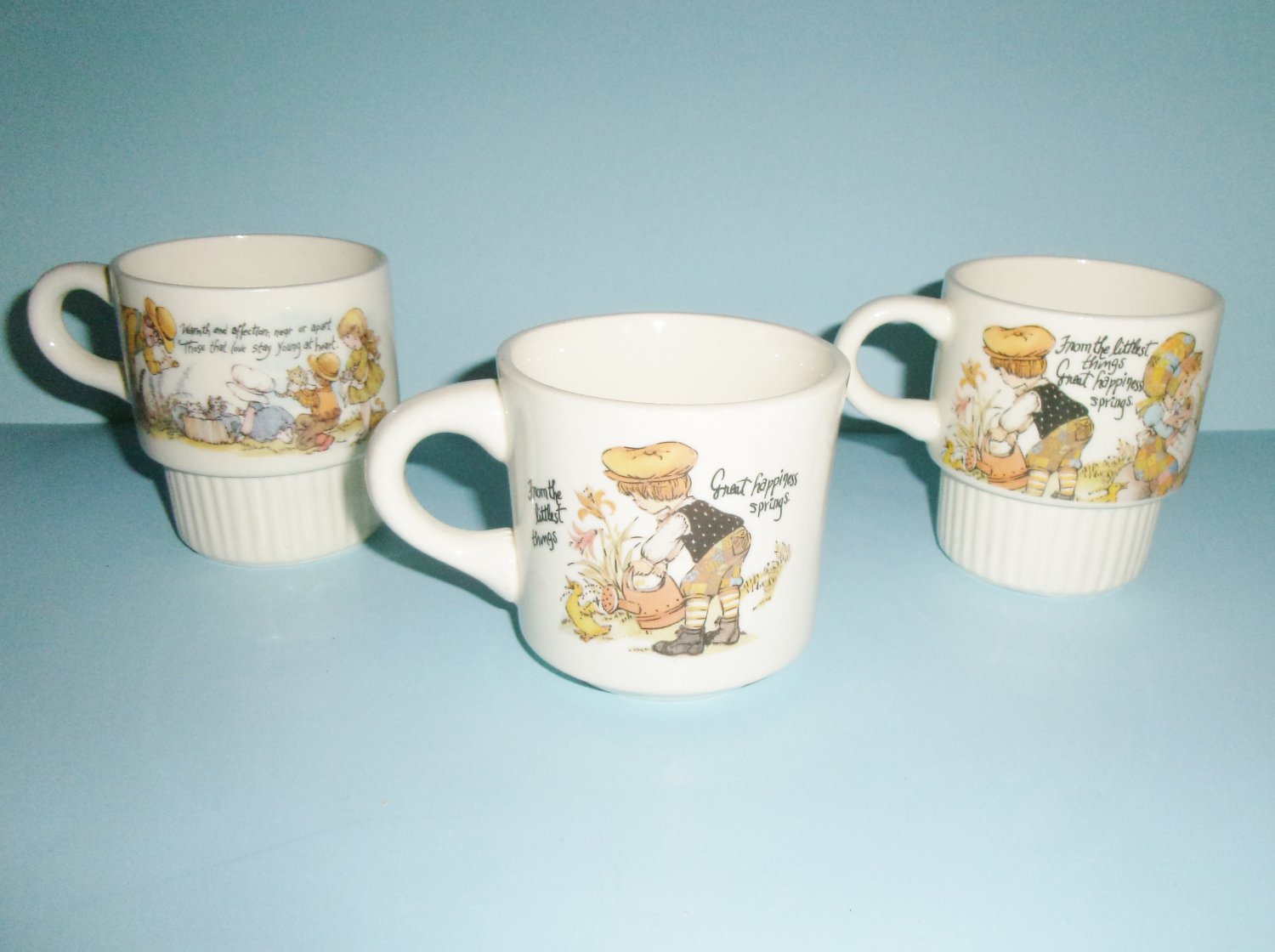 McCoy Happy Times 3 Coffee or Tea Mugs Two Are Stacking Mugs Made In USA