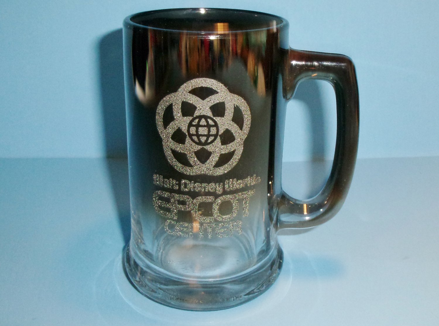 Epcot Glass Beer Stein Mug Smoky Metallic Mirror Glass Mug 5.5 Inches