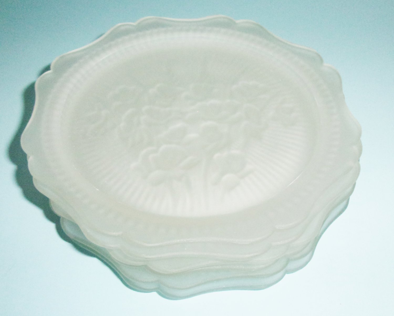 Jeannette Iris And Herringbone Frosted Glass Luncheon Plates Set Of 6 Vintage Glass Plates